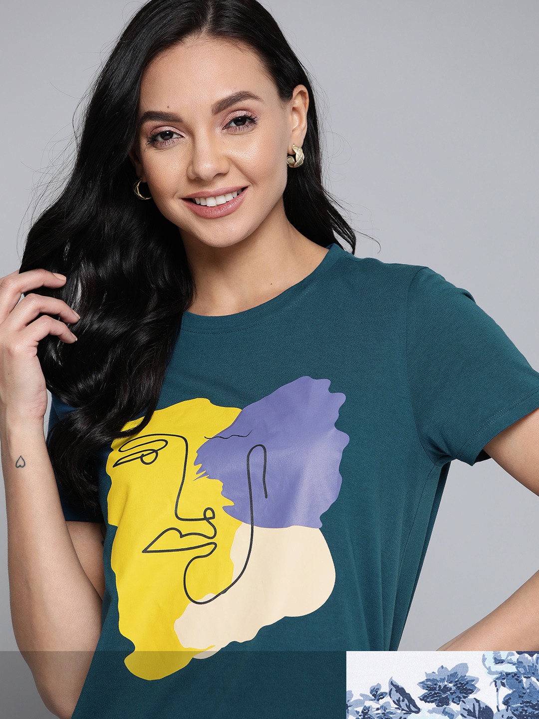

Mast & Harbour Women Pack of 2 Printed Pure Cotton T-shirt, Teal