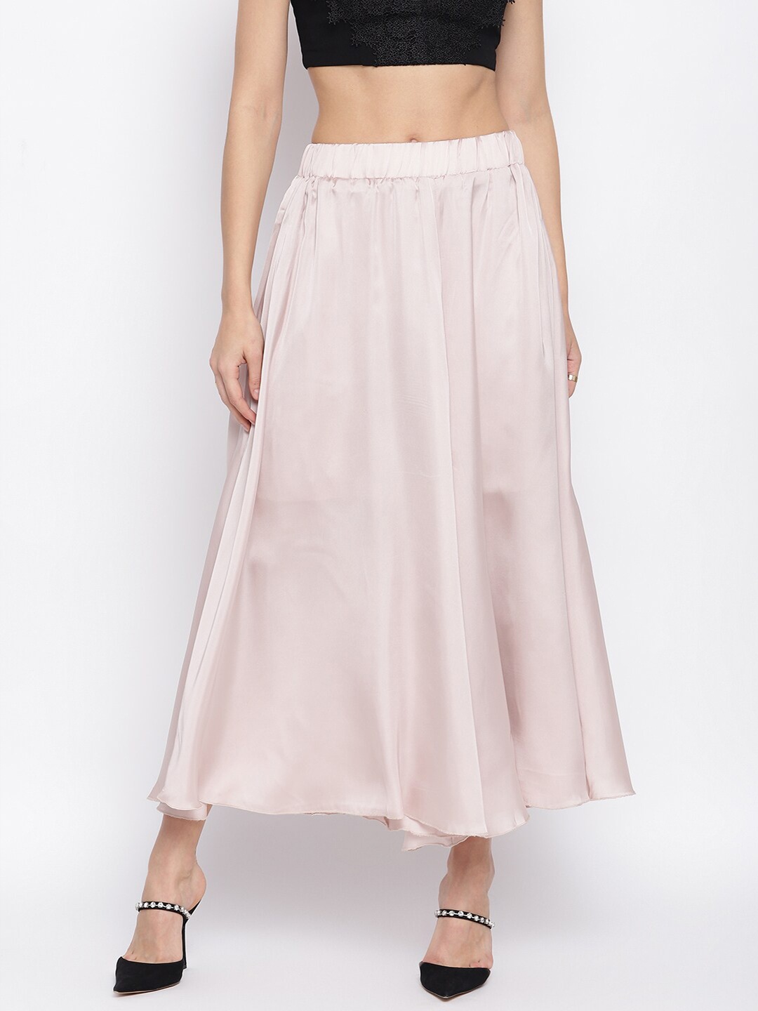 

iki chic Women Beige Solid Satin Flared Cropped Palazzos