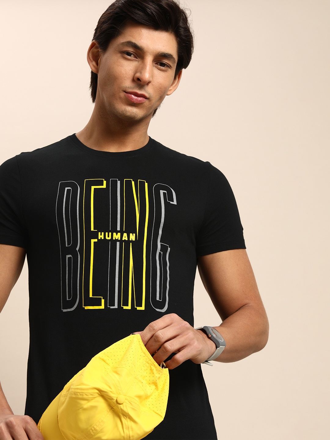 

Being Human Men Black Brand Logo Printed Pure Cotton T-shirt