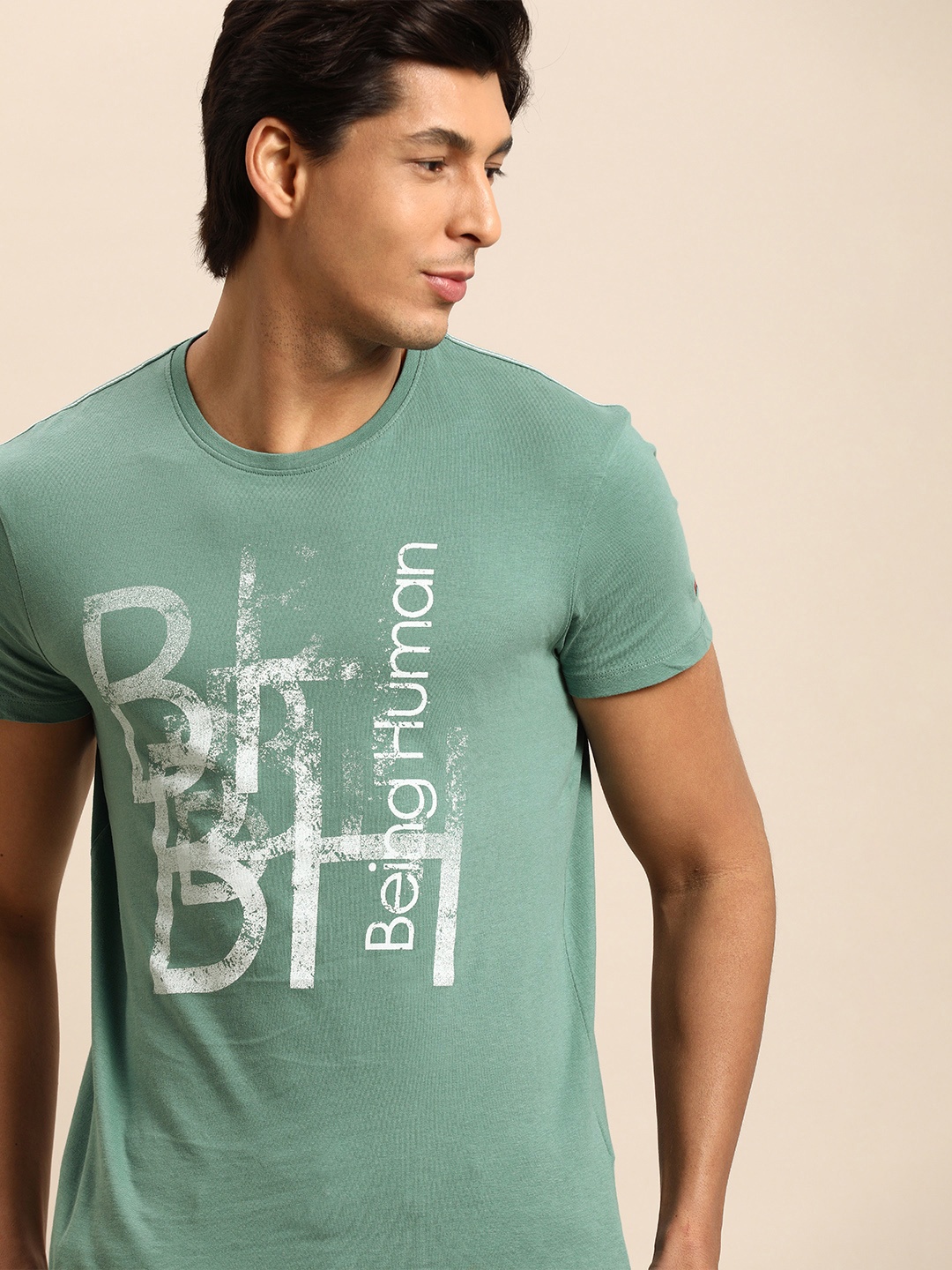 

Being Human Men Sea Green Graphic Printed Pure Cotton T-shirt