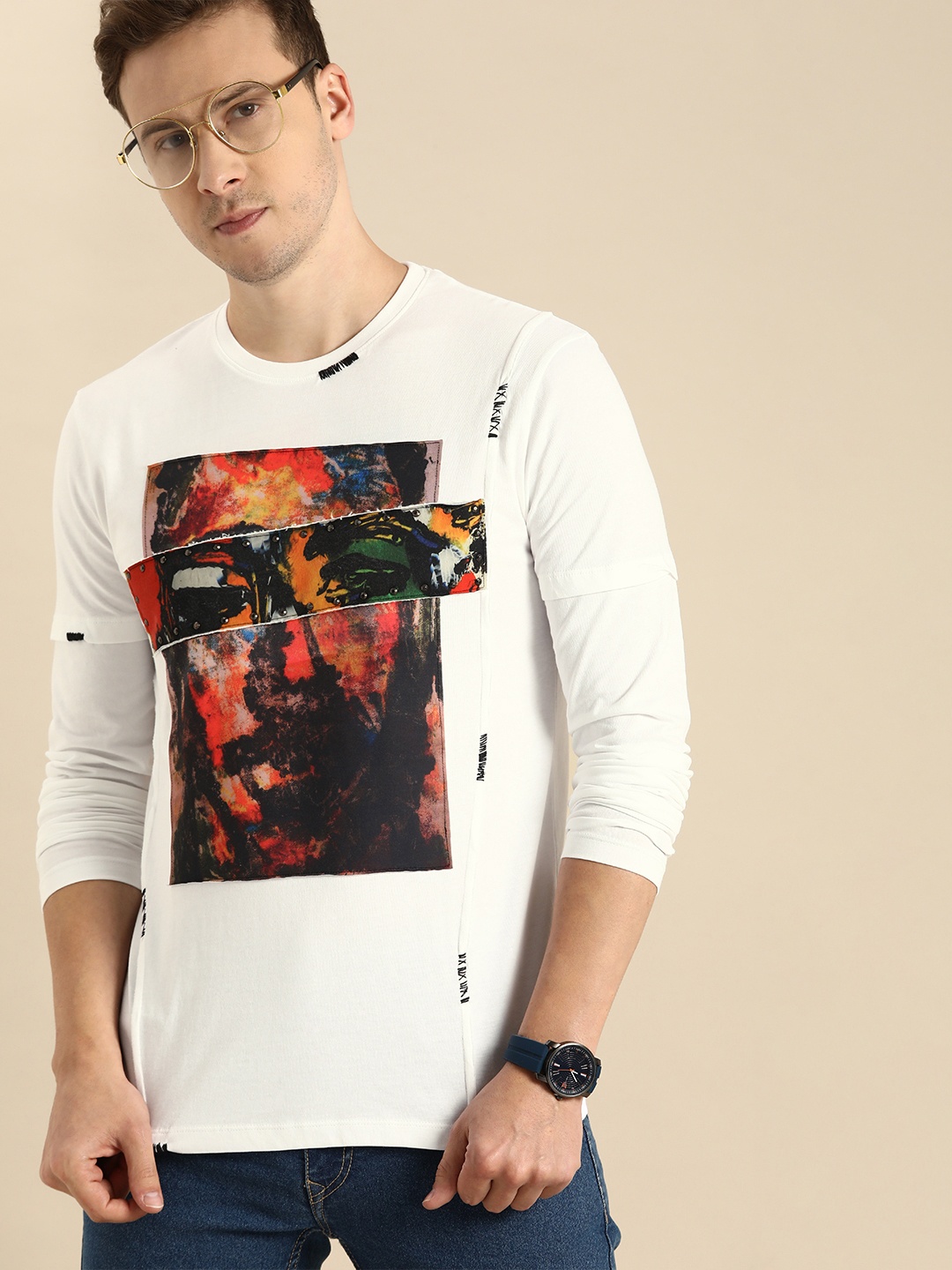 

Being Human Men White Graphic Printed Pure Cotton Casual T-shirt