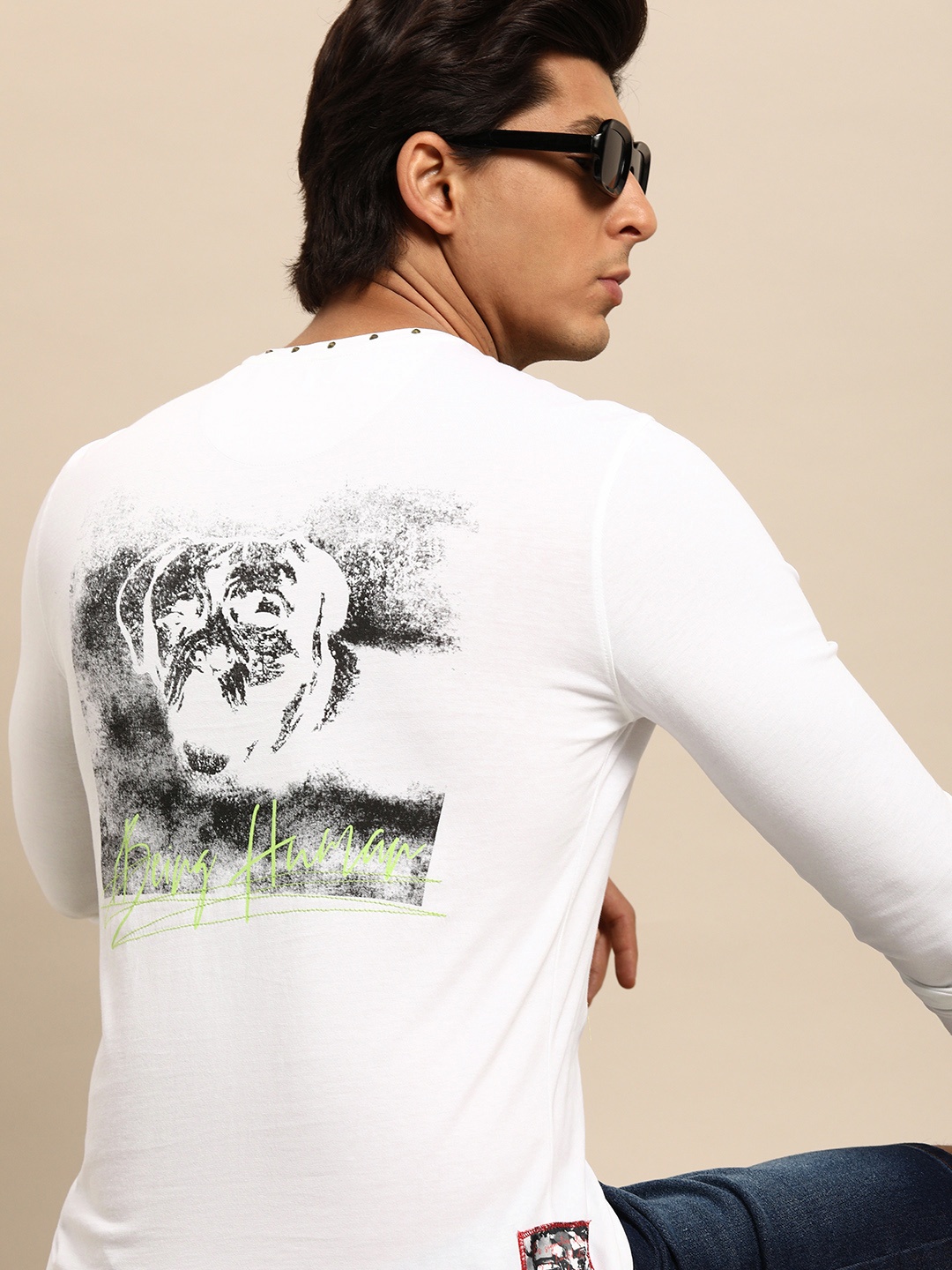 

Being Human Men White & Black Graphic Printed Pure Cotton T-shirt