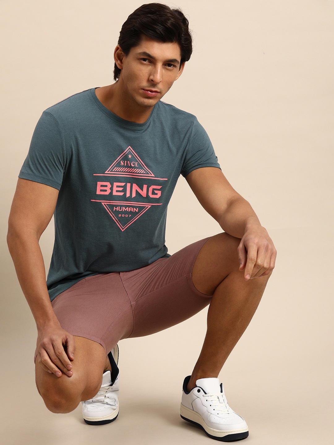 

Being Human Men Teal Blue Brand Logo Printed Pure Cotton T-shirt