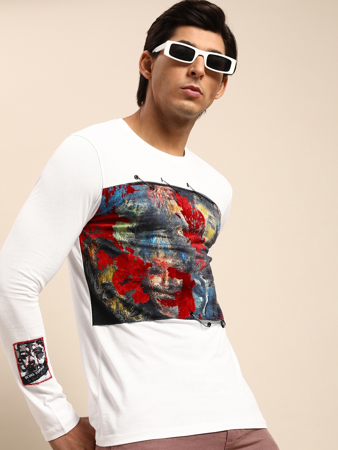 

Being Human Men White & Red Graphic Printed Pure Cotton T-shirt