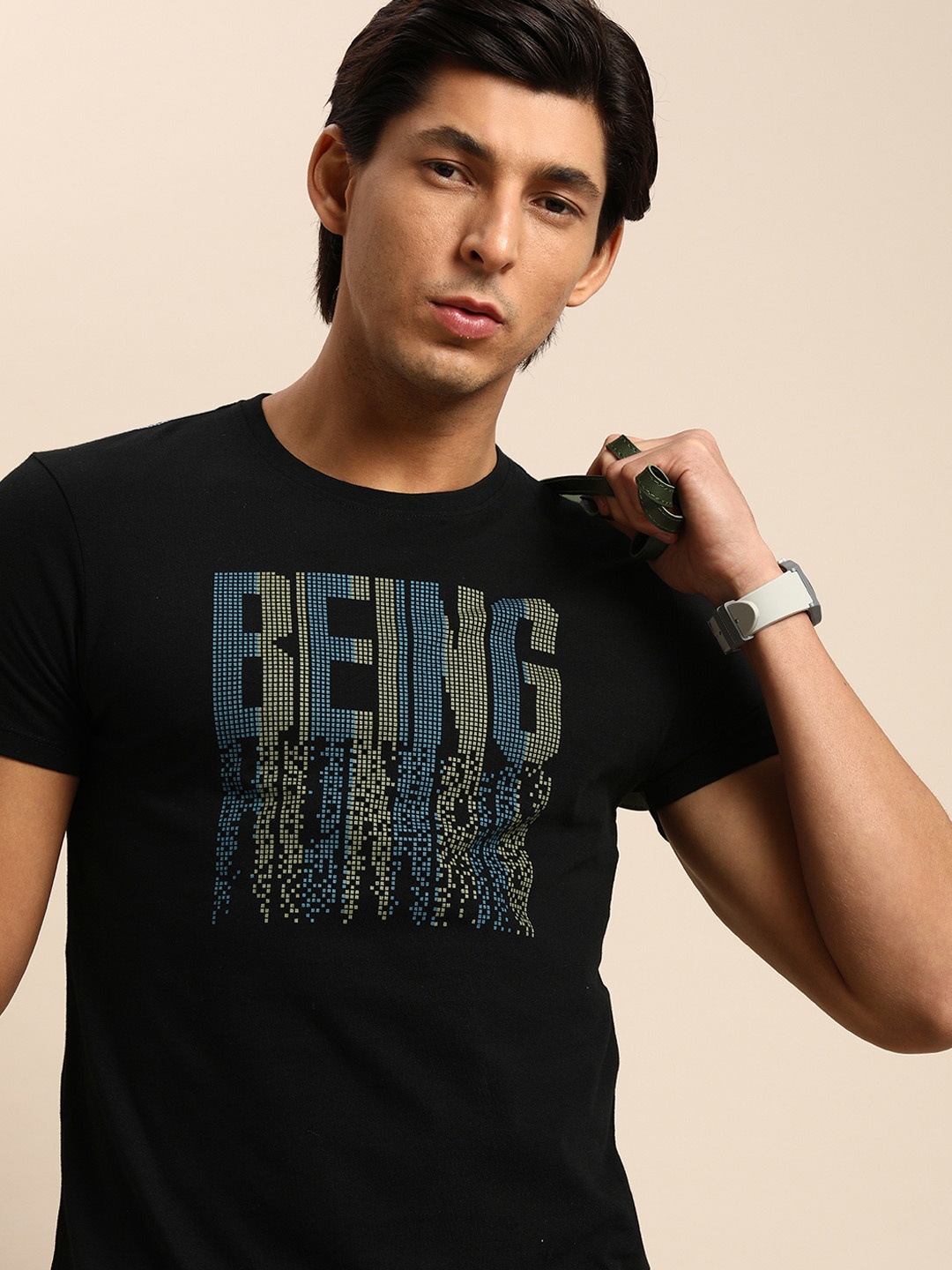 

Being Human Men Black Graphic Printed Pure Cotton Casual T-shirt