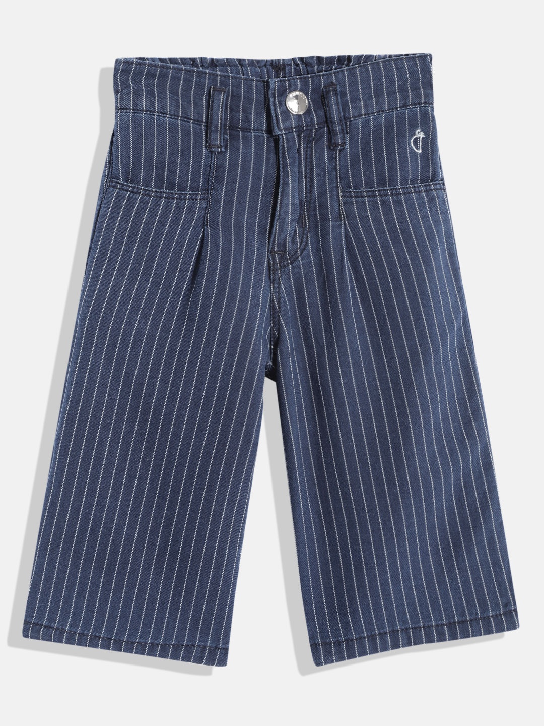 

Gini and Jony Infant Girls Navy Blue & White Striped Front-Pleated Crop Culottes