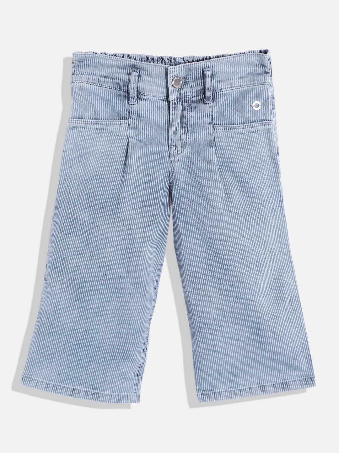 

Gini and Jony Girls Blue & White Striped Front-Pleated Crop Culottes