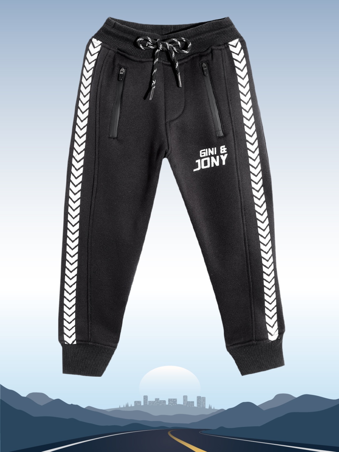 

Gini and Jony Boys Black Solid Joggers with Side Stripe