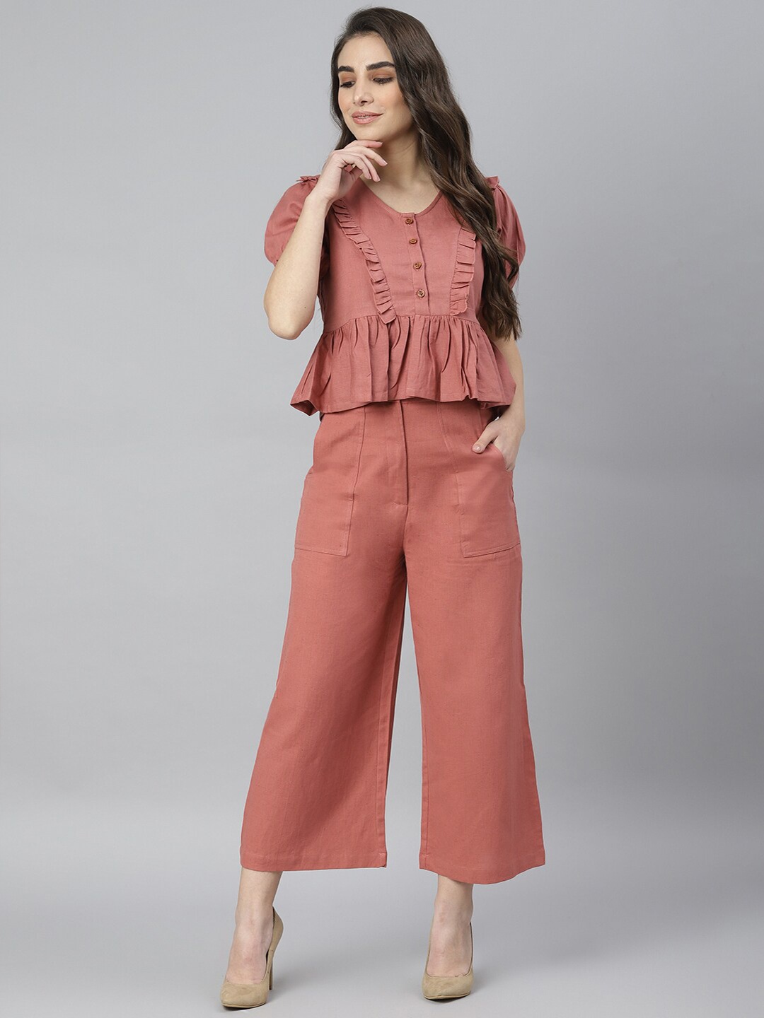 

DEEBACO Women Pink Cotton Summer Co-Ords