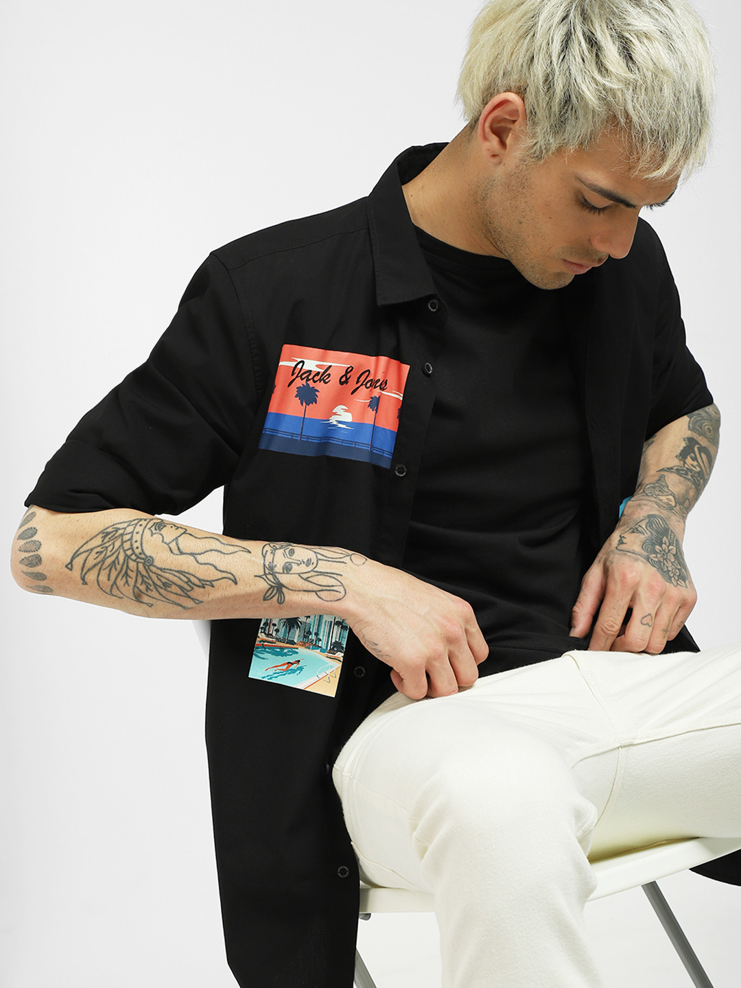 

Jack & Jones Men Black Printed Casual Shirt