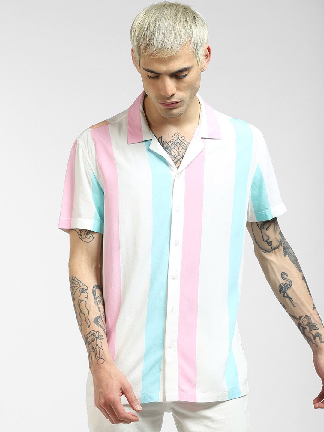 

Jack & Jones Men White Striped Cotton Casual Shirt