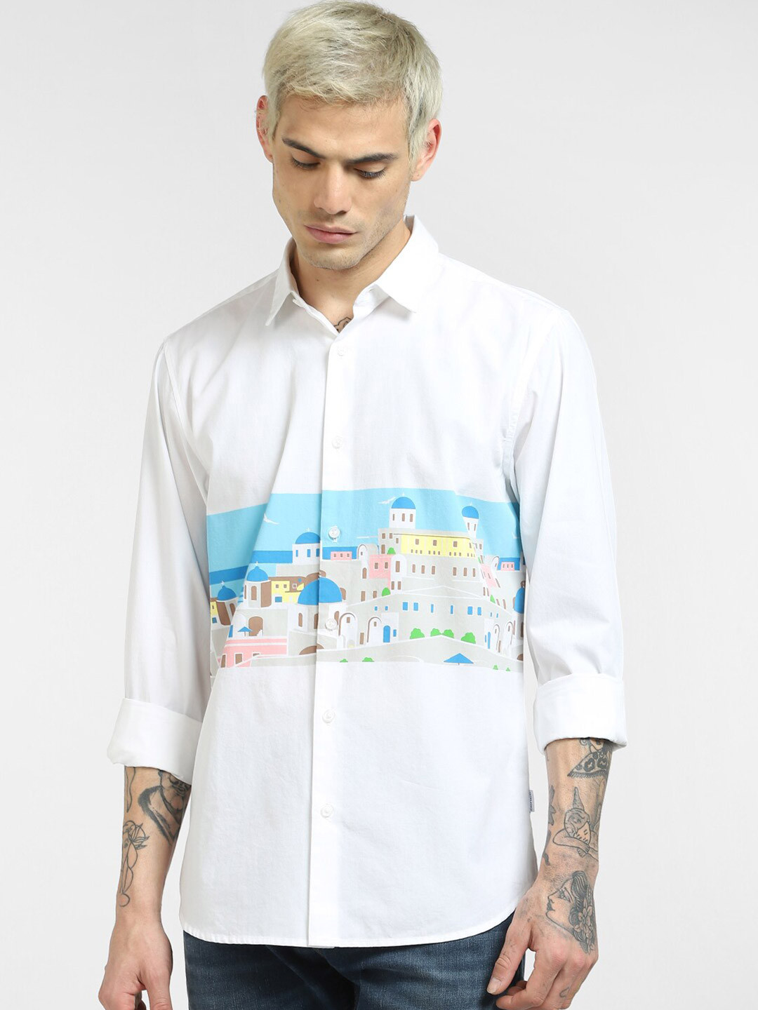

Jack & Jones Men White Printed Cotton Casual Shirt