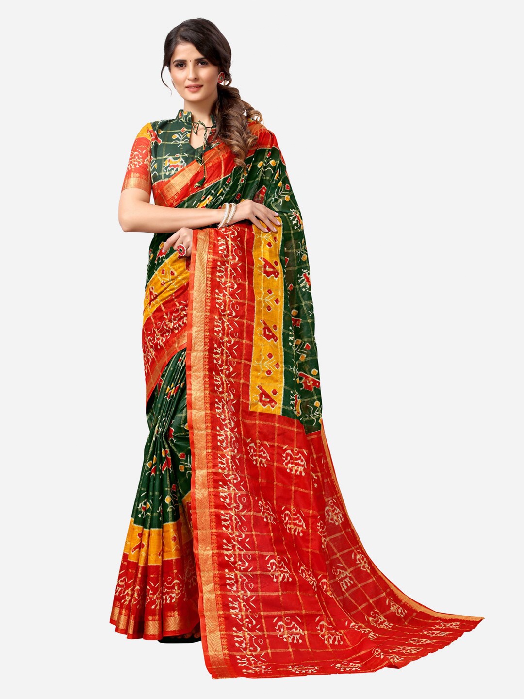 

SIRIL Red & Green Warli Polycotton Saree