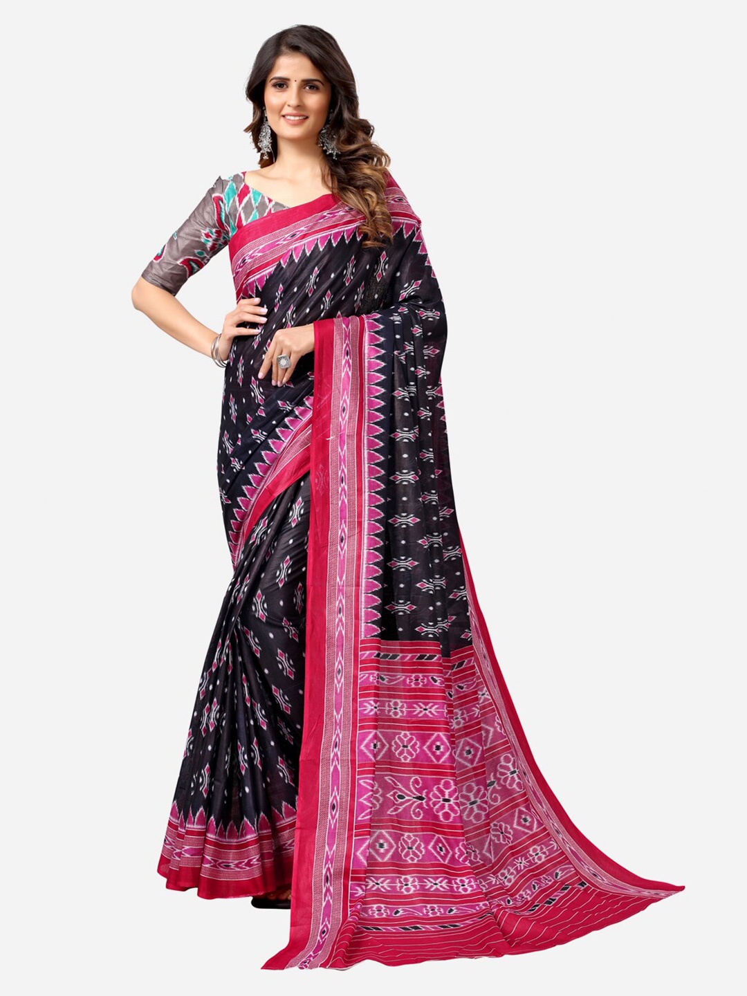 

SIRIL Pink & Blue Ethnic Motifs Saree