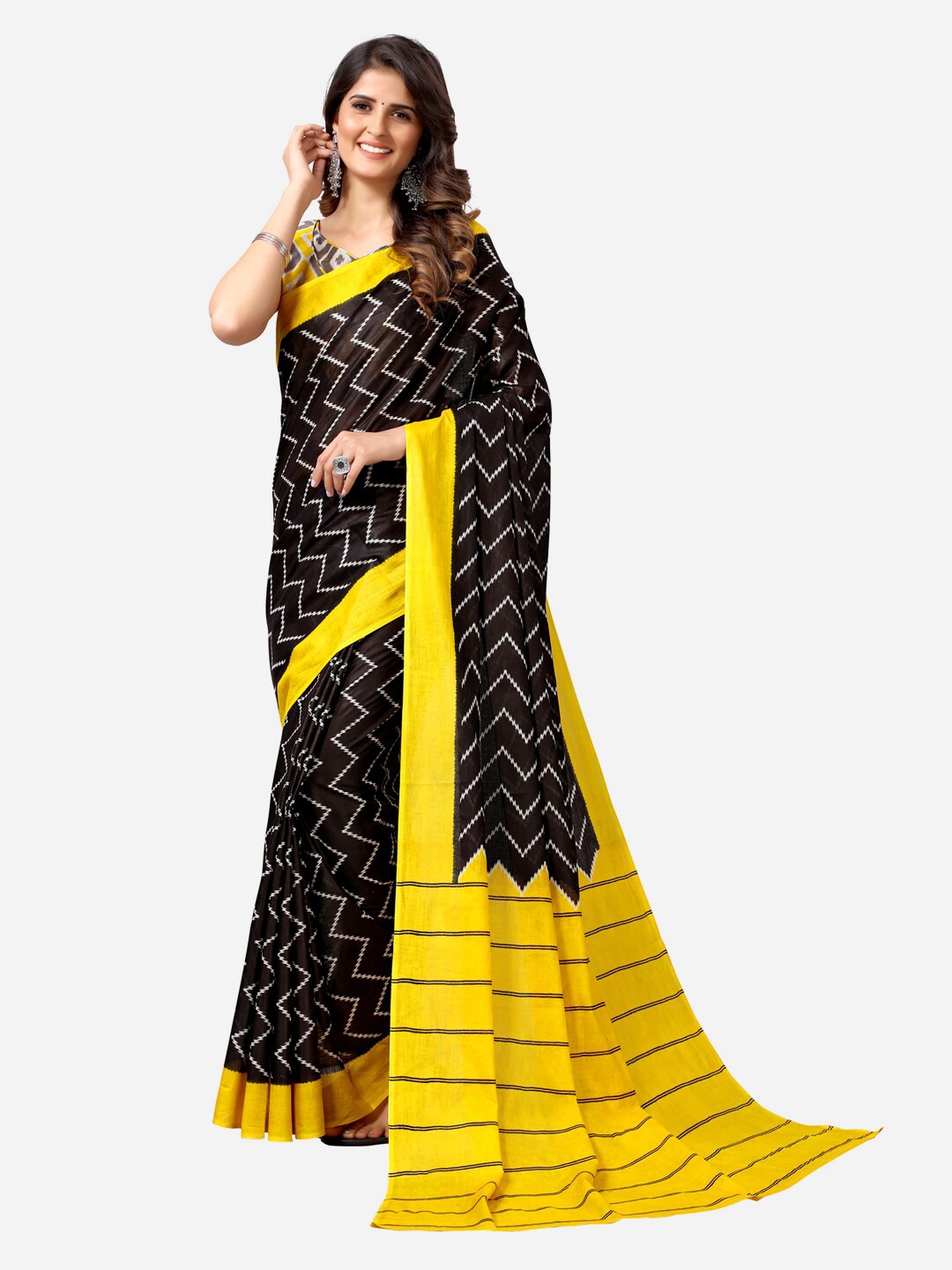 

SIRIL Women Yellow Leheriya Printed Sarees