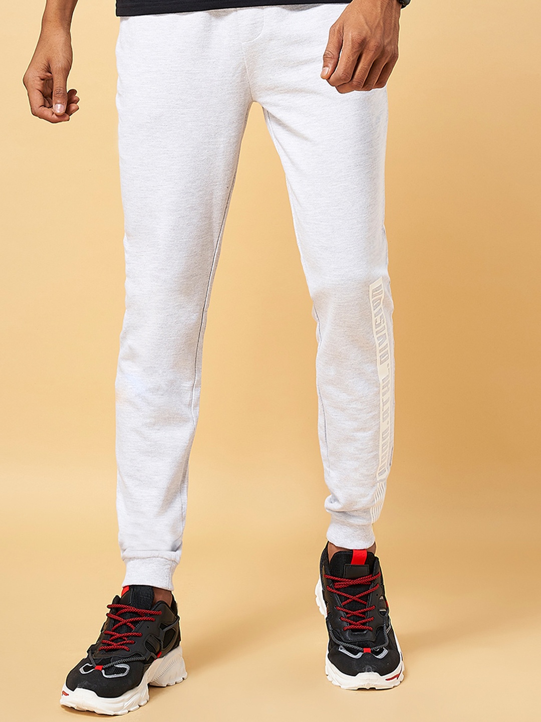 

Ajile by Pantaloons Men Grey Melange Solid Pure Cotton Slim-Fit Joggers