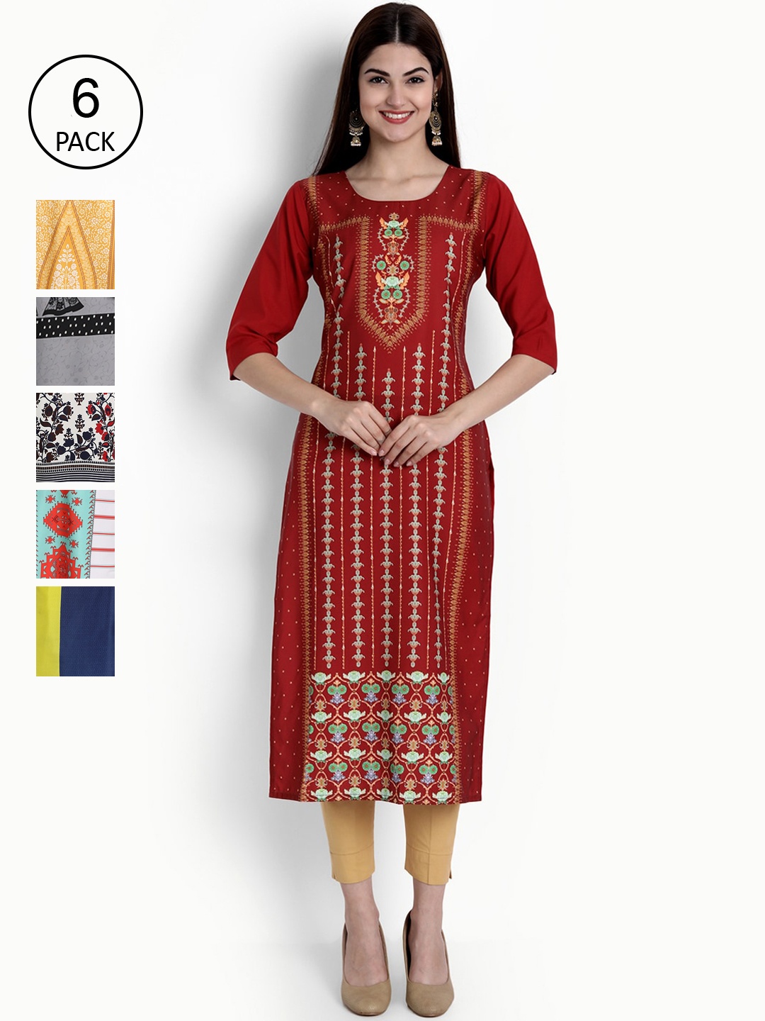 

Ethnic basket Women Pack Of 6 Straight Kurtas, Yellow