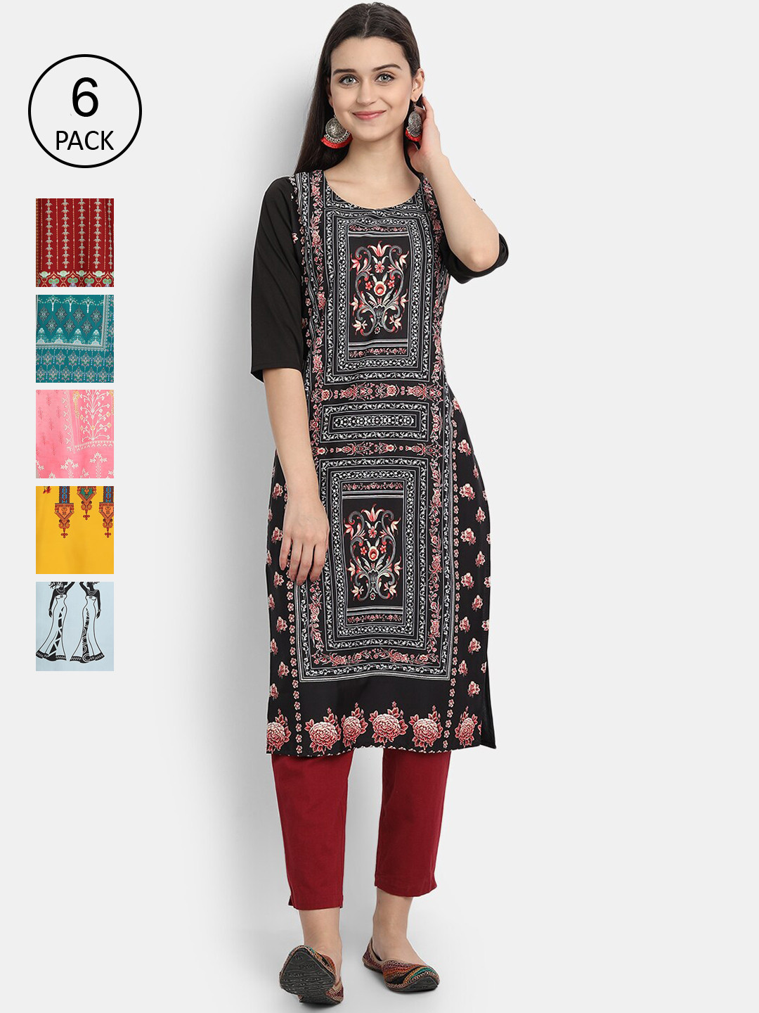 

Ethnic basket Women Maroon & Black Ethnic Motifs Printed Crepe Kurta
