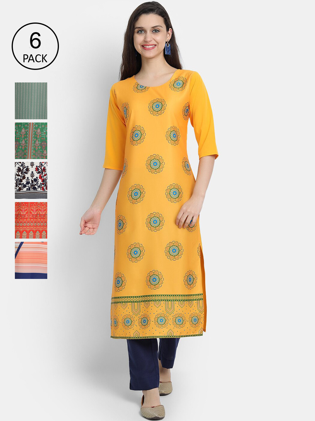 

Ethnic basket Women Multicoloured Ethnic Motifs Printed Thread Work Crepe Kurta, Multi