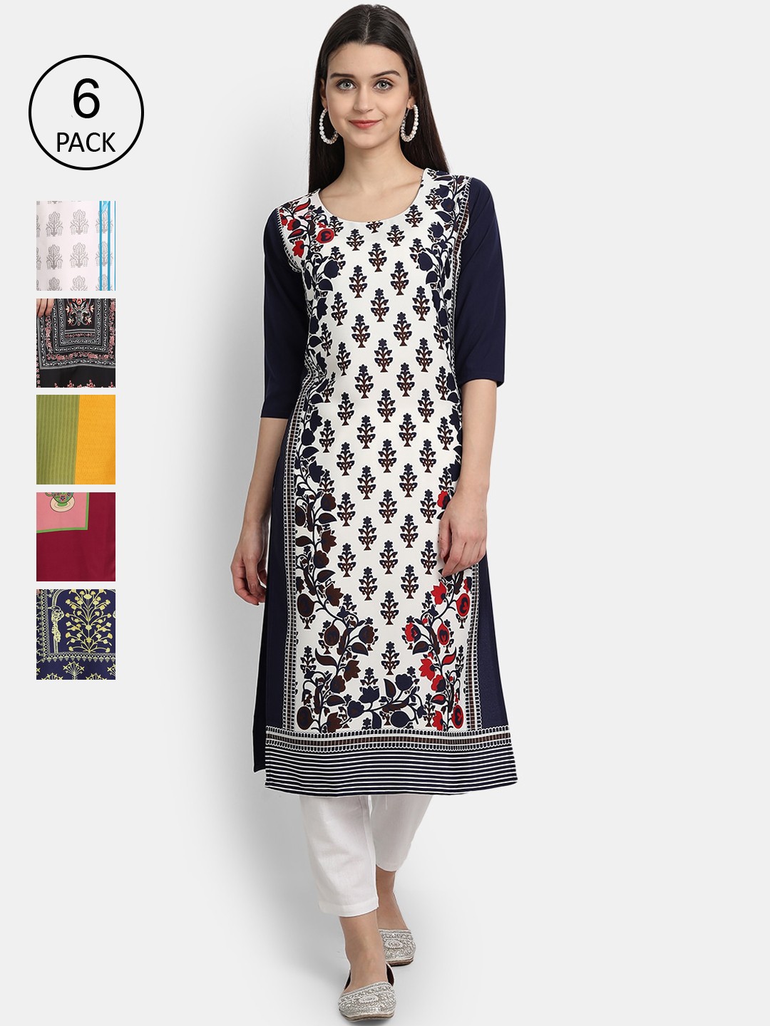

Ethnic basket Women Multicoloured Ethnic Motifs Printed Thread Work Crepe Kurta, Multi