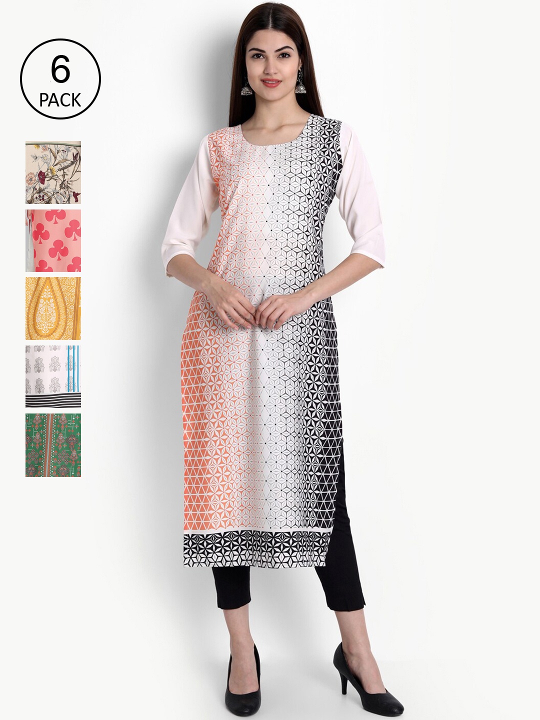 

Ethnic basket Women Pack of 6 Multicoloured Floral Printed Crepe Kurta, Multi