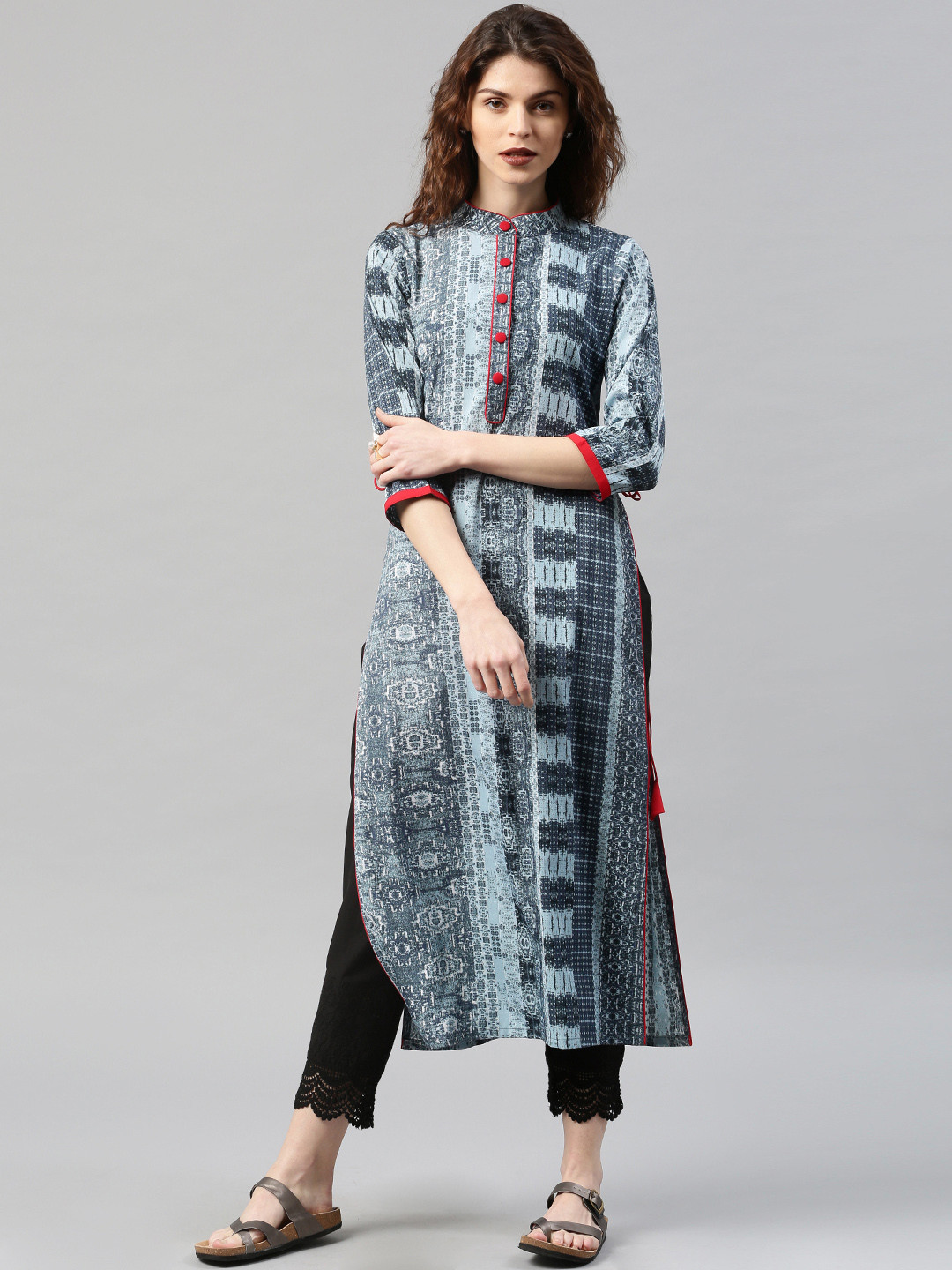

Libas Women Blue Printed Straight Kurta