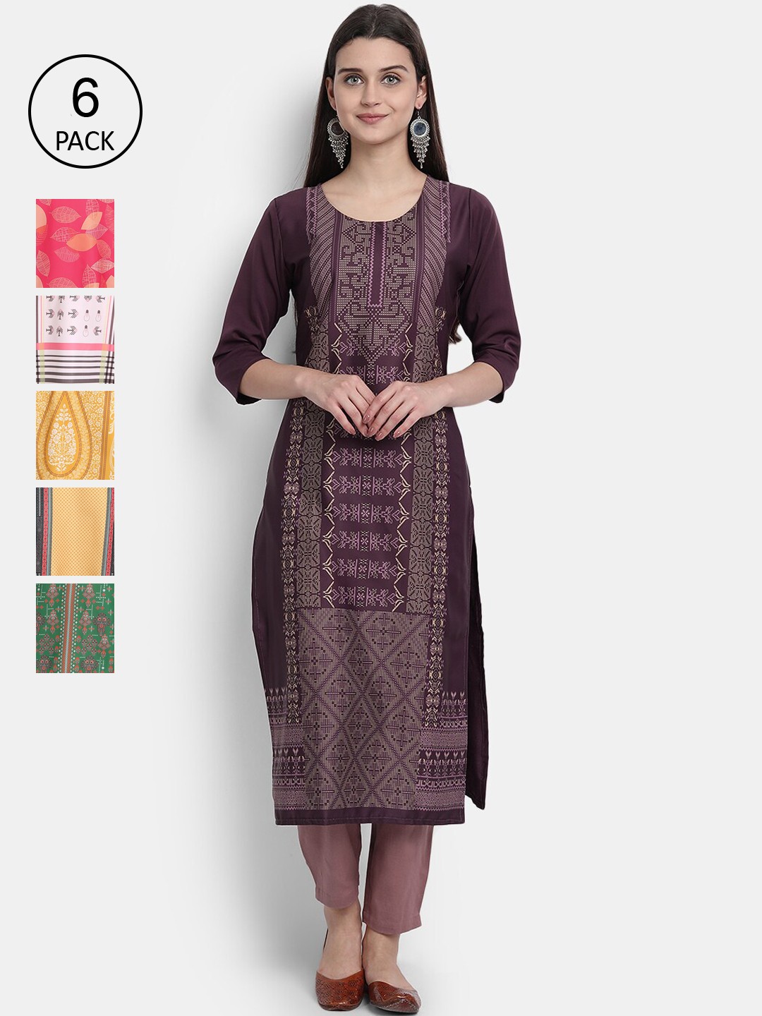 

Ethnic basket Women Pack of 6 Multicoloured Floral Printed Crepe Kurta, Multi