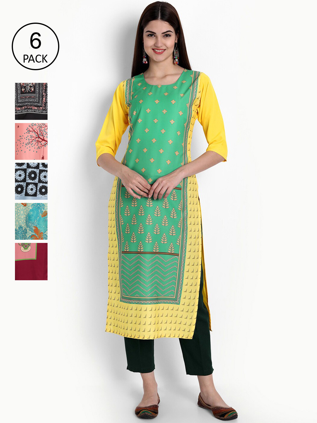 

Ethnic basket Women Green & Maroon Ethnic Motifs Printed Cold-Shoulder Sleeves Crepe Kurta