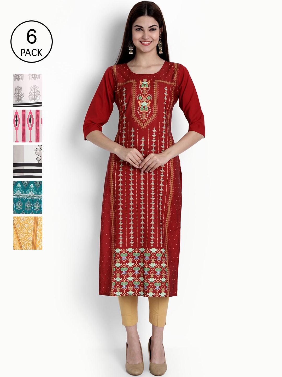 

Ethnic basket Women Pack Of 6 Straight Kurtas, Yellow