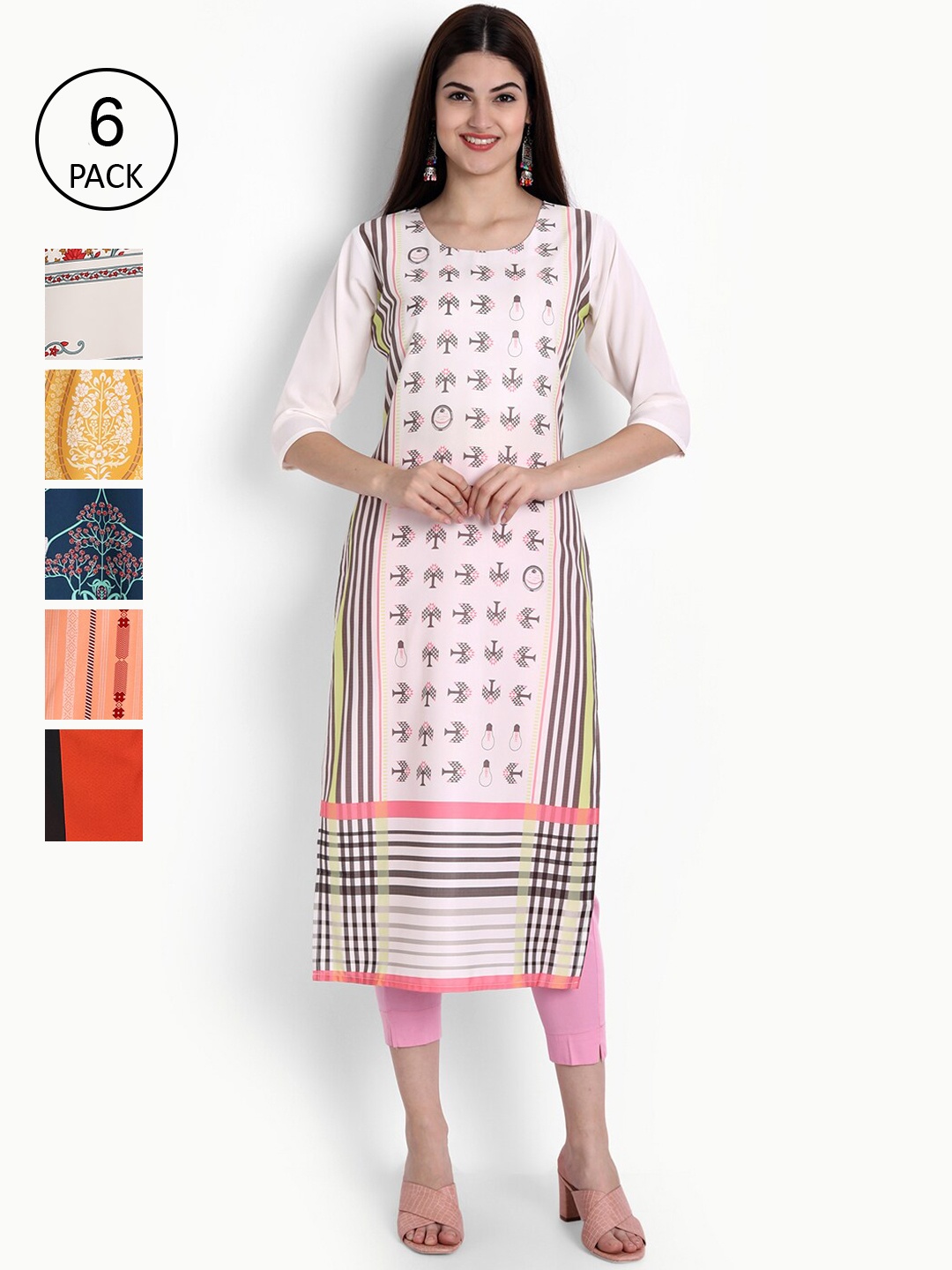 

Ethnic basket Women Pack of 6 Multicoloured Floral Printed Crepe Kurta, Multi