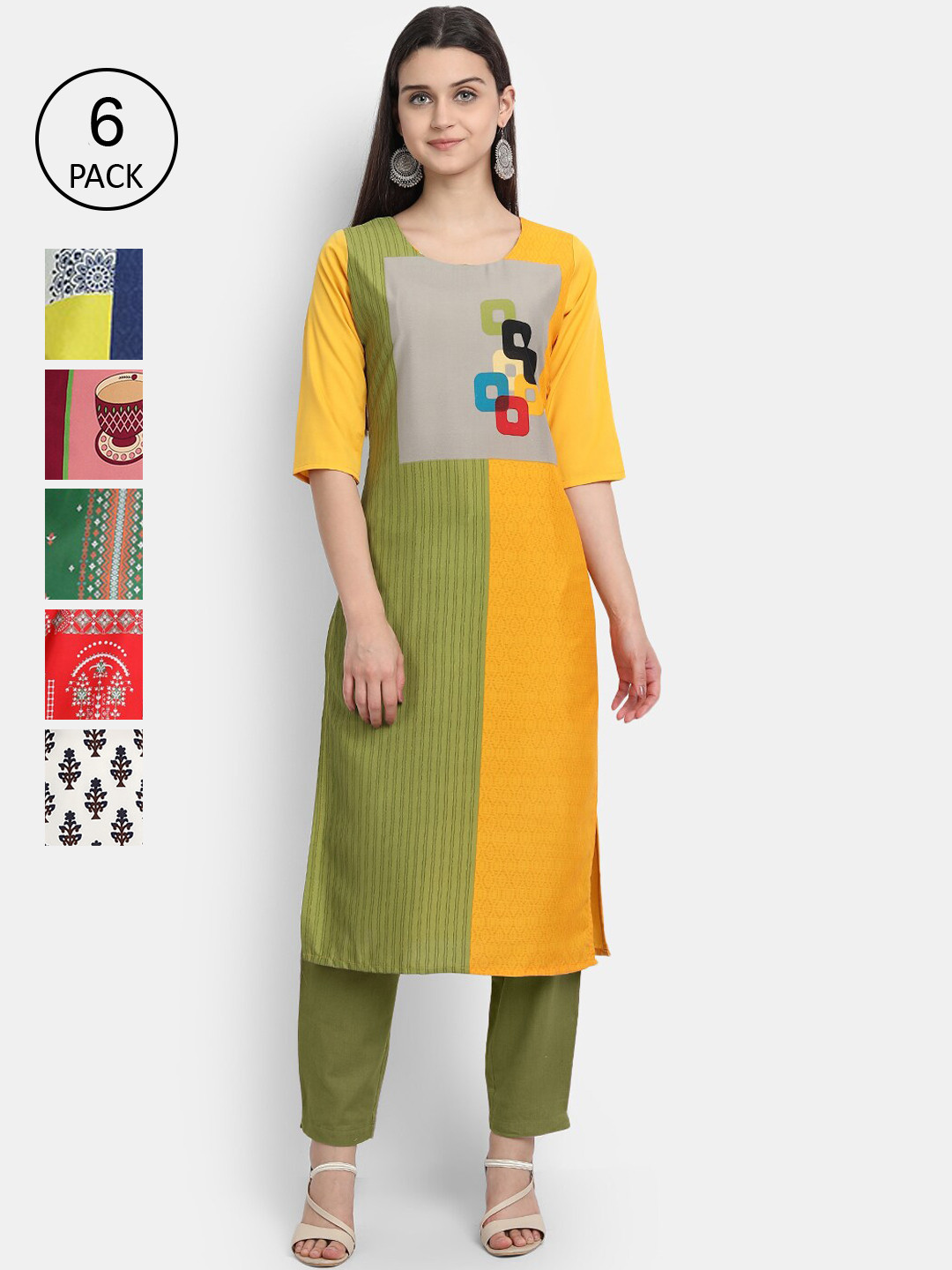 

Ethnic basket Women Pack Of 6 Straight Kurtas, Red