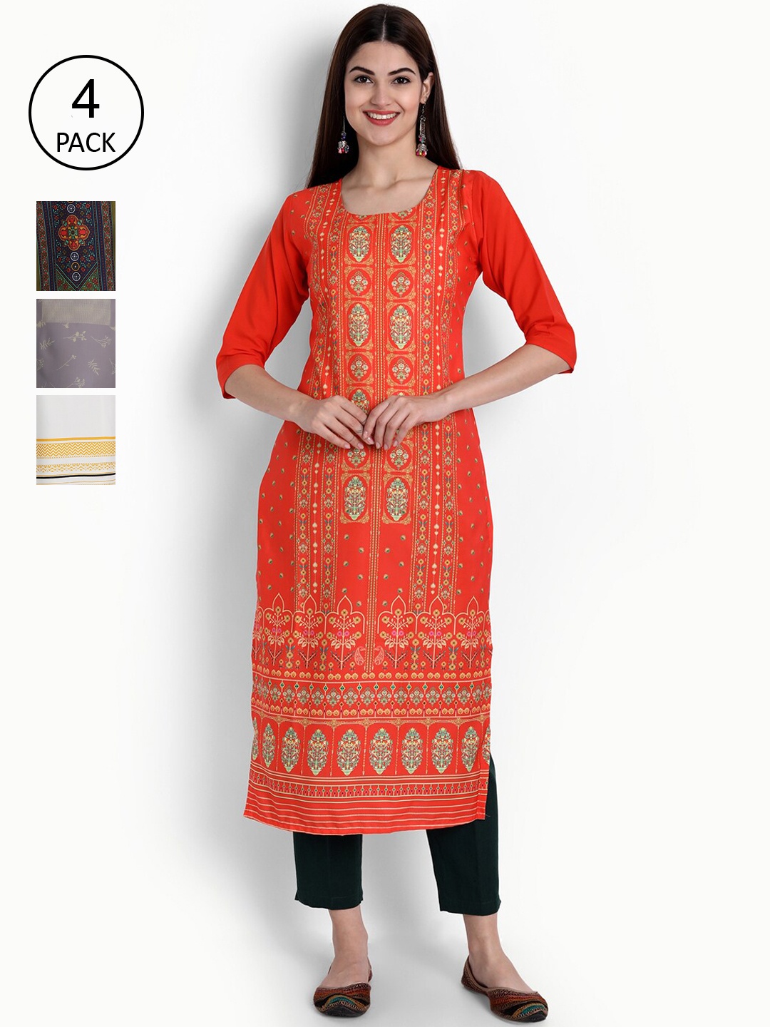

Ethnic basket Women Multicoloured Ethnic Motifs Printed Crepe Kurta, Multi