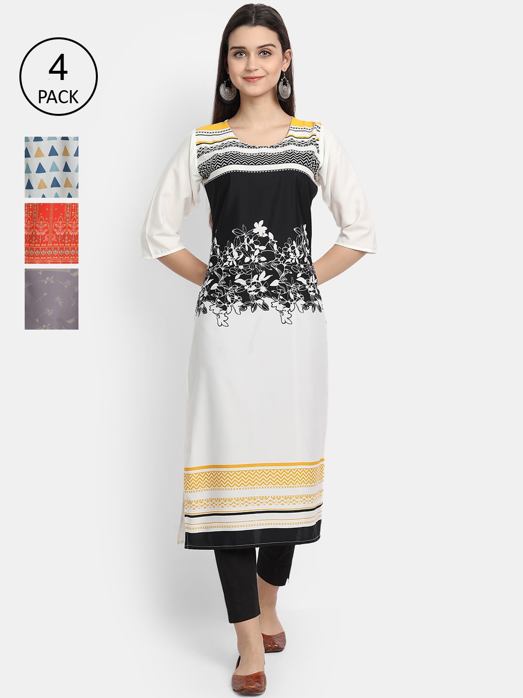 

Ethnic basket Women Pack Of 4 Straight Kurtas, White