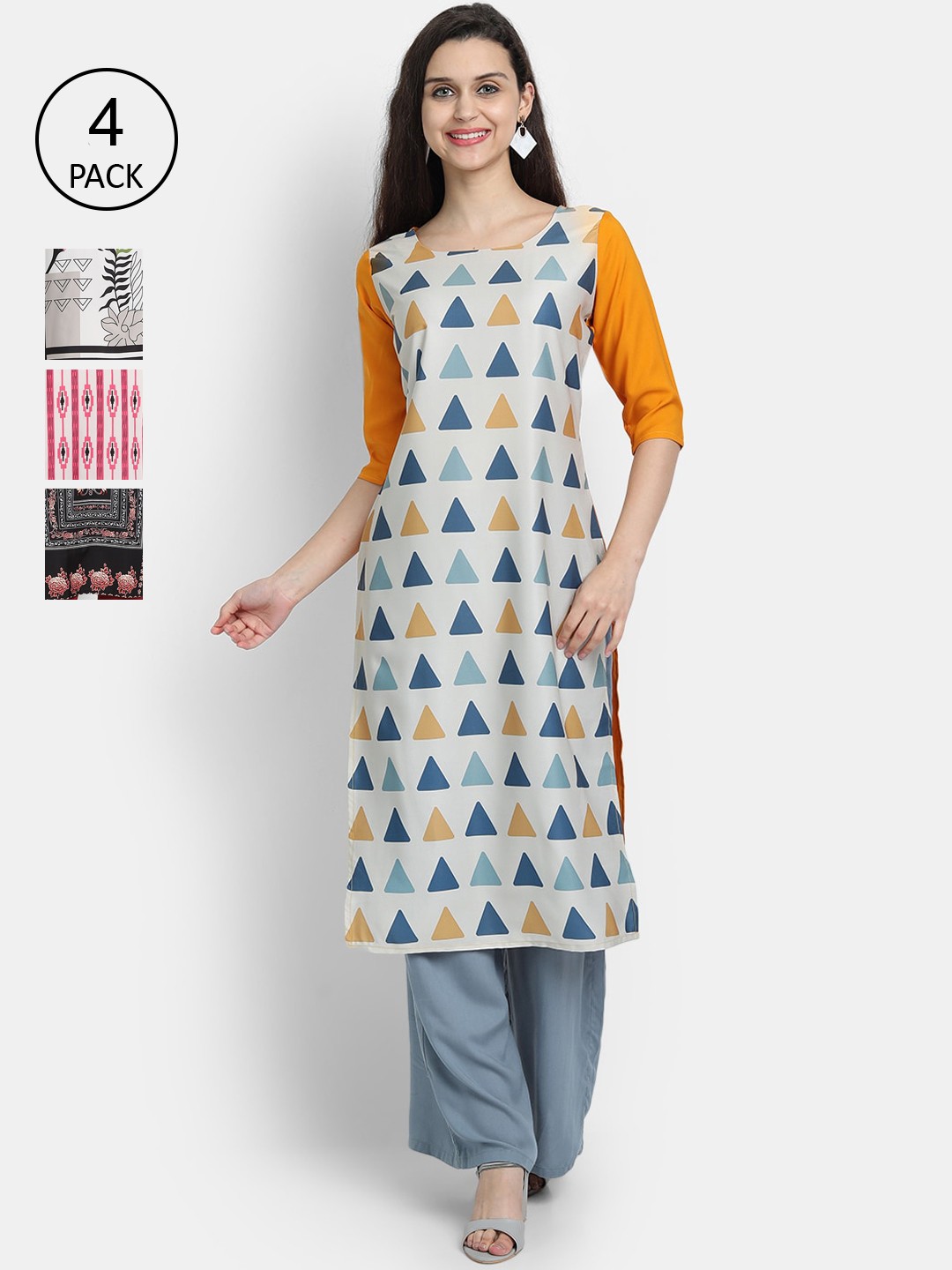 

Ethnic Basket Women Pack Of 4 Digital Print Straight Kurtas, Multi