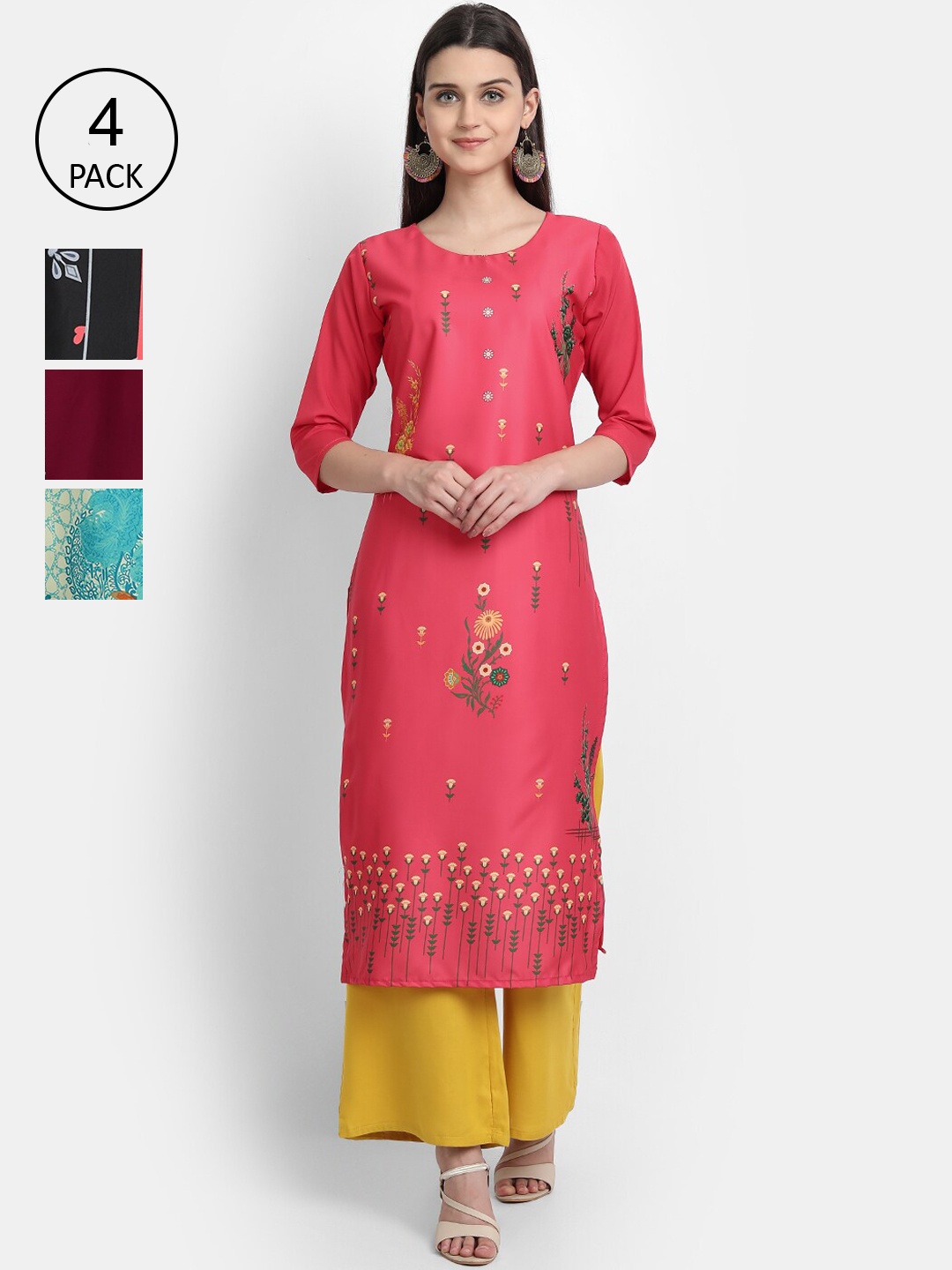 

Ethnic basket Women Pack Of 4 Straight Kurtas, Maroon