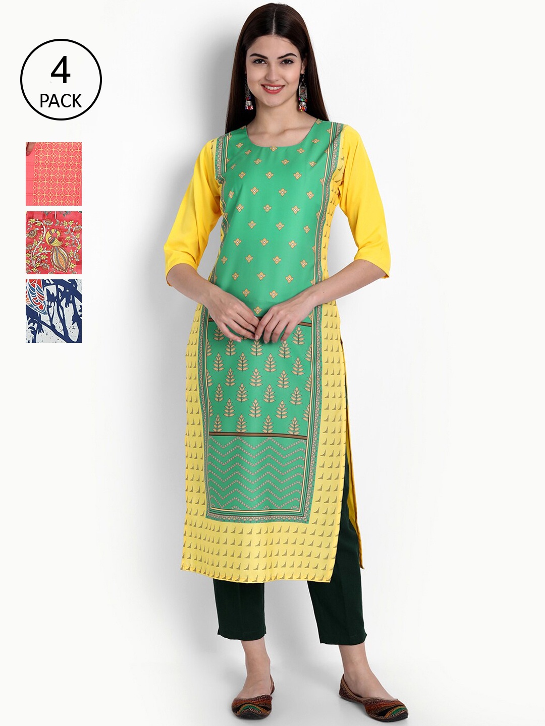 

Ethnic basket Women Pack Of 4 Digital Print Straight Kurtas, Multi