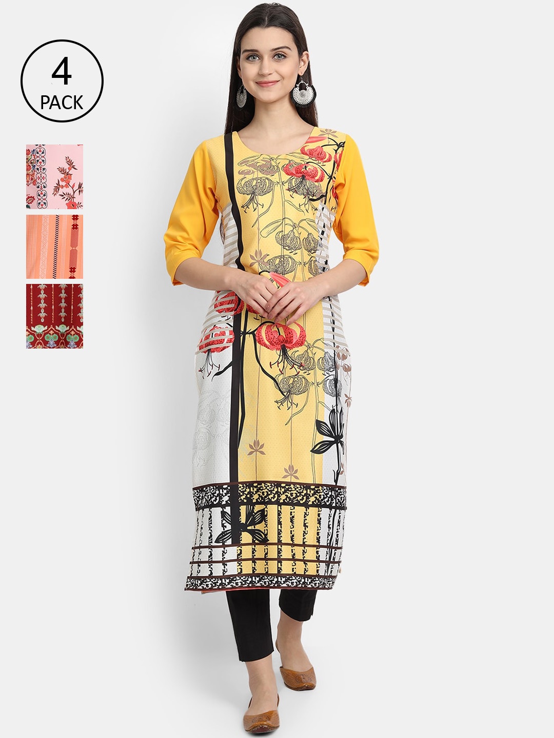 

Ethnic basket Women Pack Of 4 Straight Kurtas, Pink