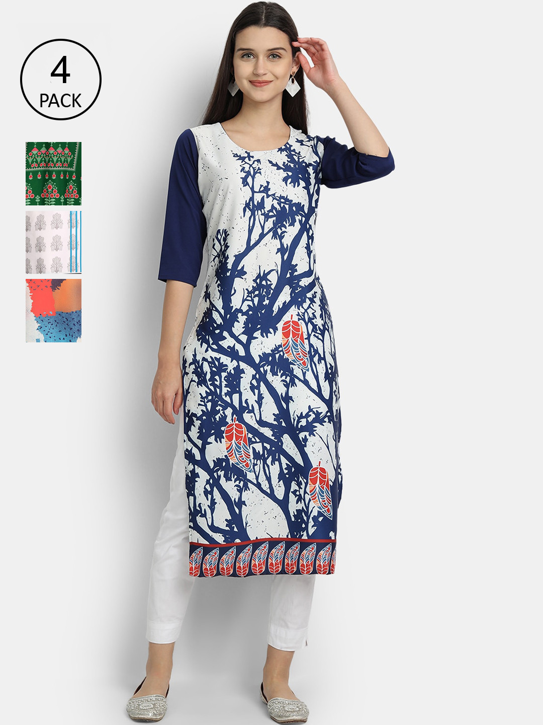 

Ethnic basket Women Pack Of 4 Straight Kurtas, Blue