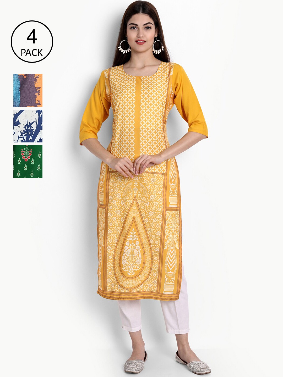

Ethnic basket Women Pack Of 4 Straight Kurtas, Yellow