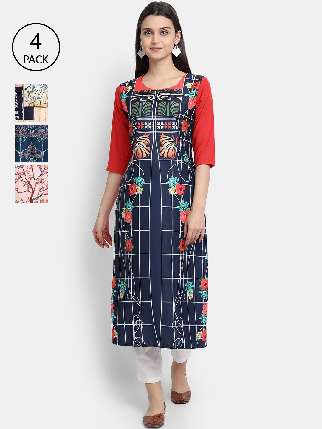 

Ethnic basket Women Pack of 4 Digital Printed Straight Kurtas, Blue