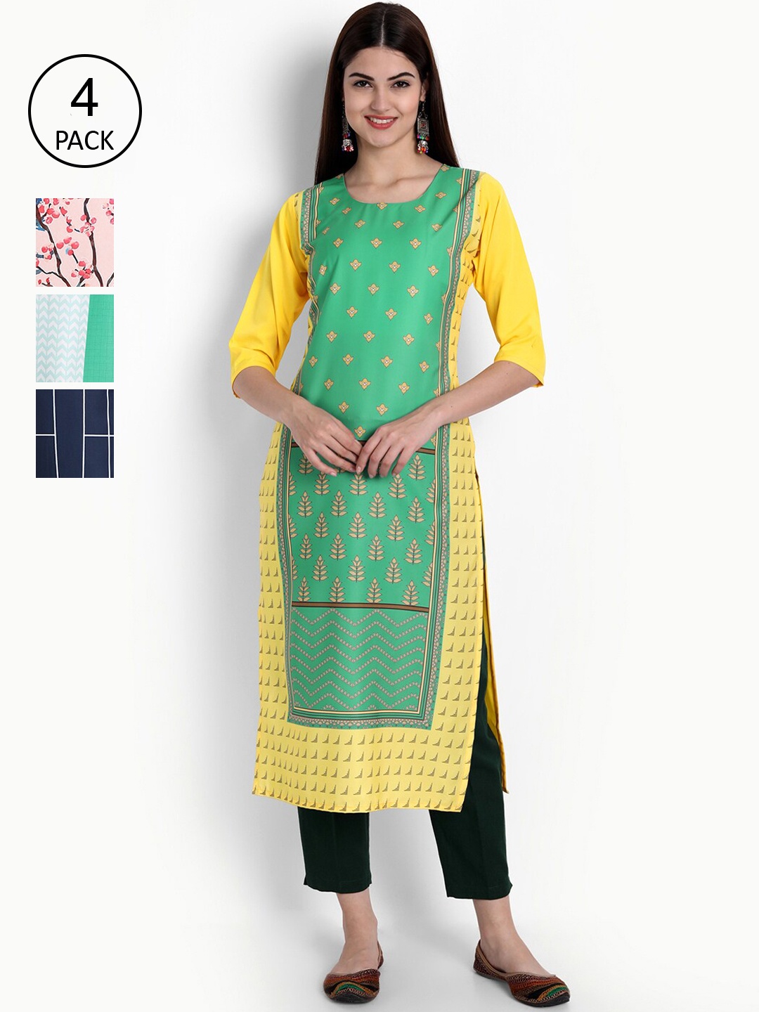 

Ethnic basket Women Multicoloured Floral Embroidered Thread Work Crepe Kurta, Multi