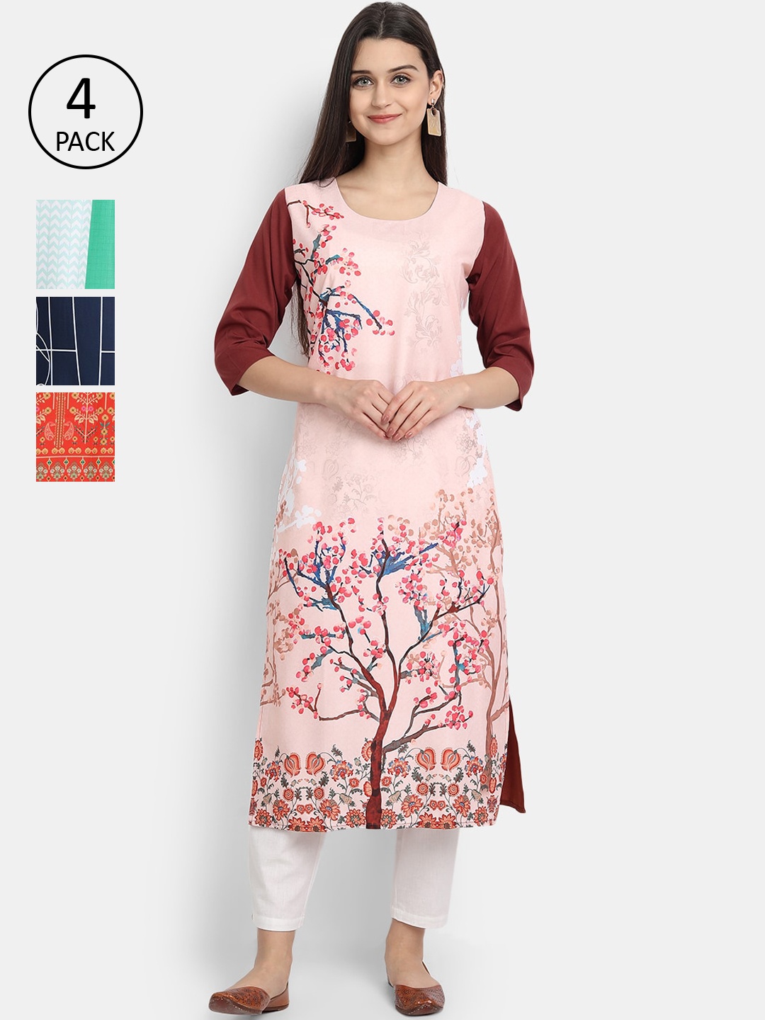 

Ethnic basket Women Pack Of 4 Straight Kurtas, Pink