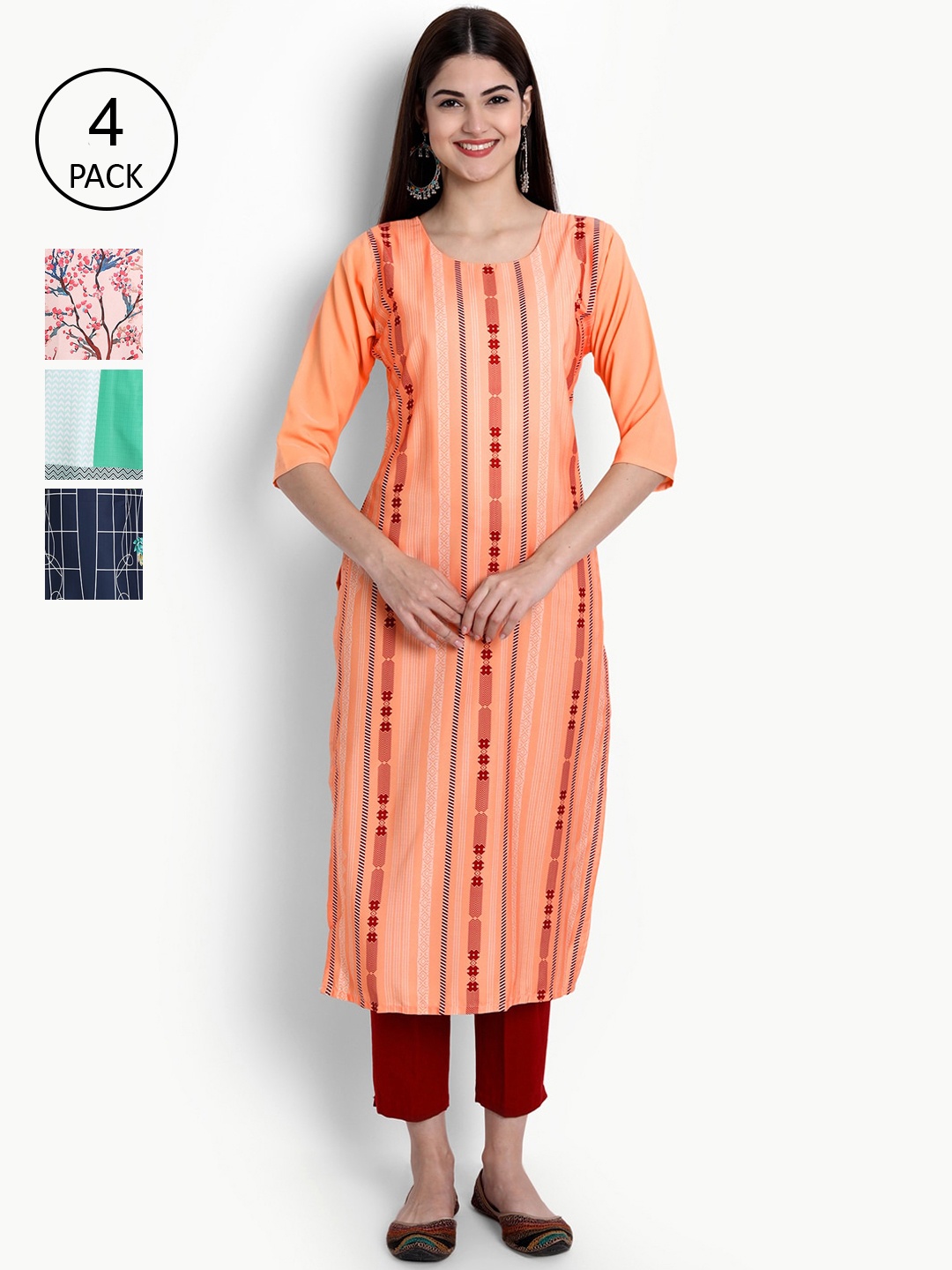 

Ethnic basket Women Pack Of 4 Digital Printed Crepe Kurta, Pink