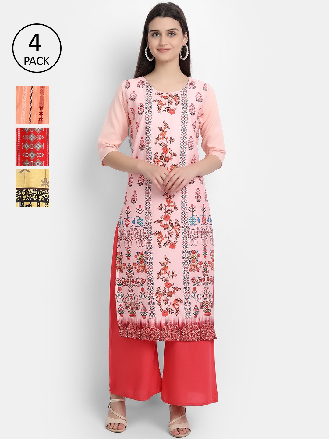 

Ethnic basket Women Pack Of 4 Digital Print Straight Kurtas, Multi