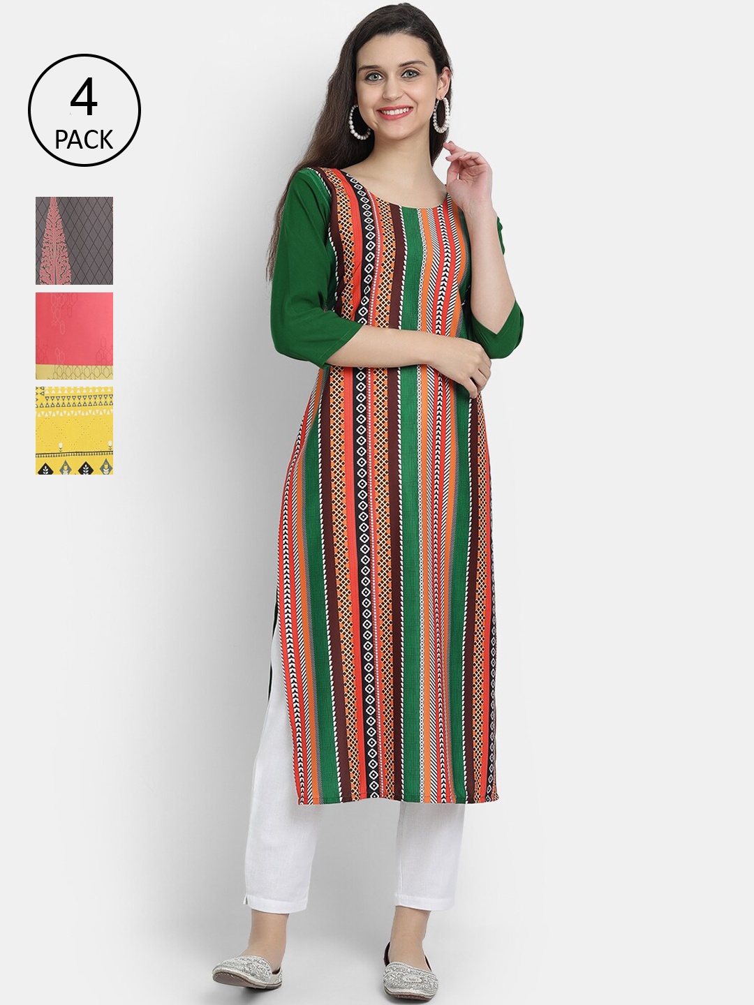 

Ethnic basket Women Pack Of 4 Straight Kurtas, Multi