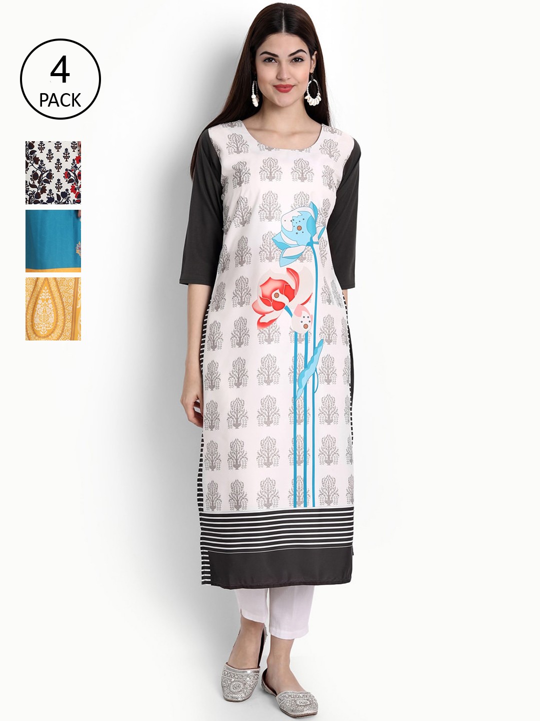 

Ethnic basket Women Pack of 4 Multicoloured Floral Printed Crepe Kurta, Multi