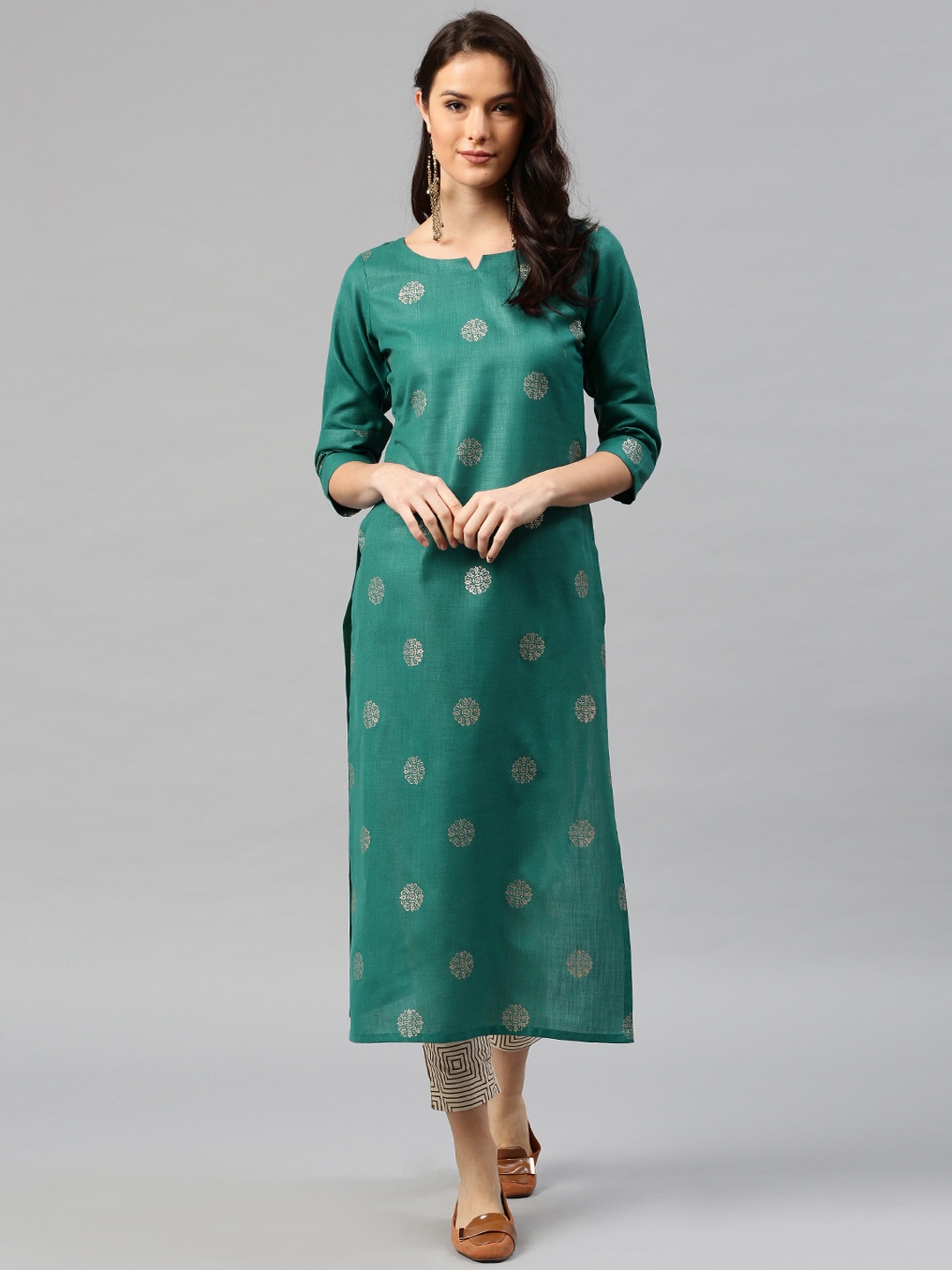 

Libas Women Green Block Print A-Line Kurta