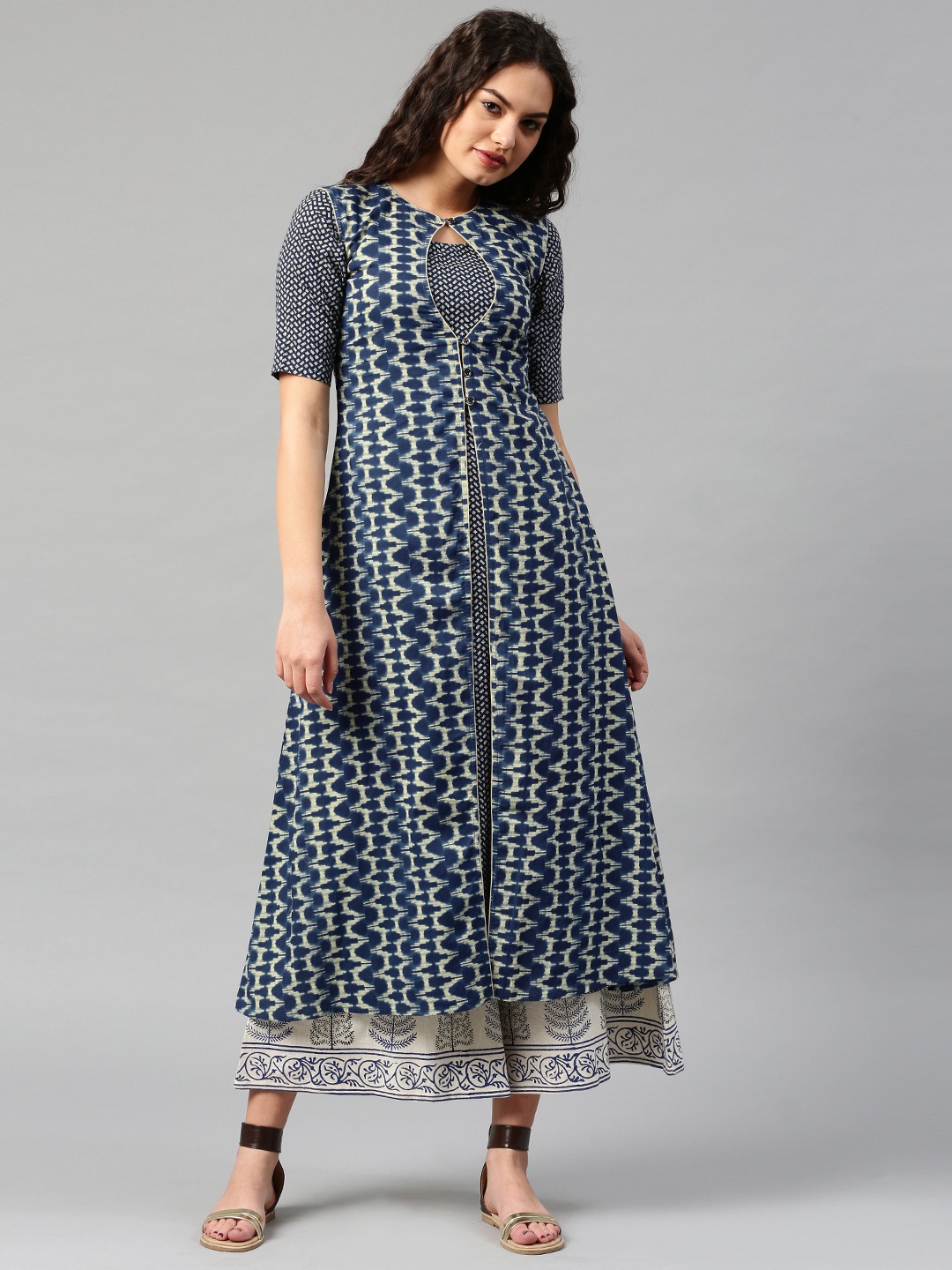 

Libas Women Navy Blue & Beige Printed Kurta