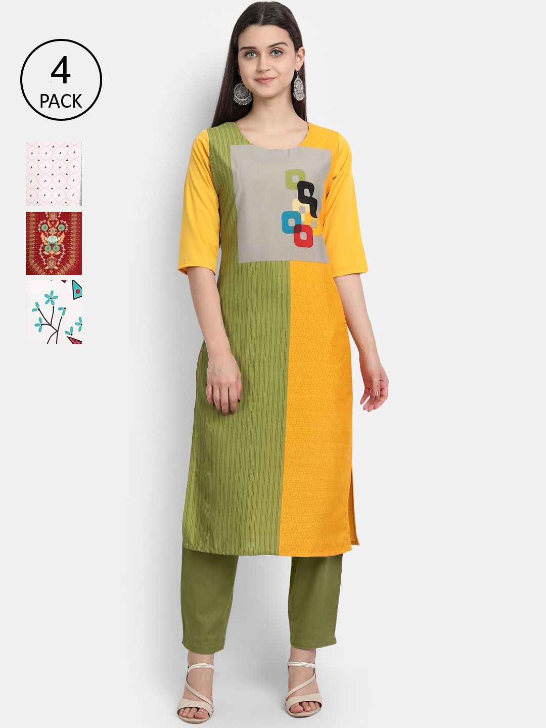 

Ethnic basket Women Pack of 4 Multicoloured Printed Crepe Kurta, Multi