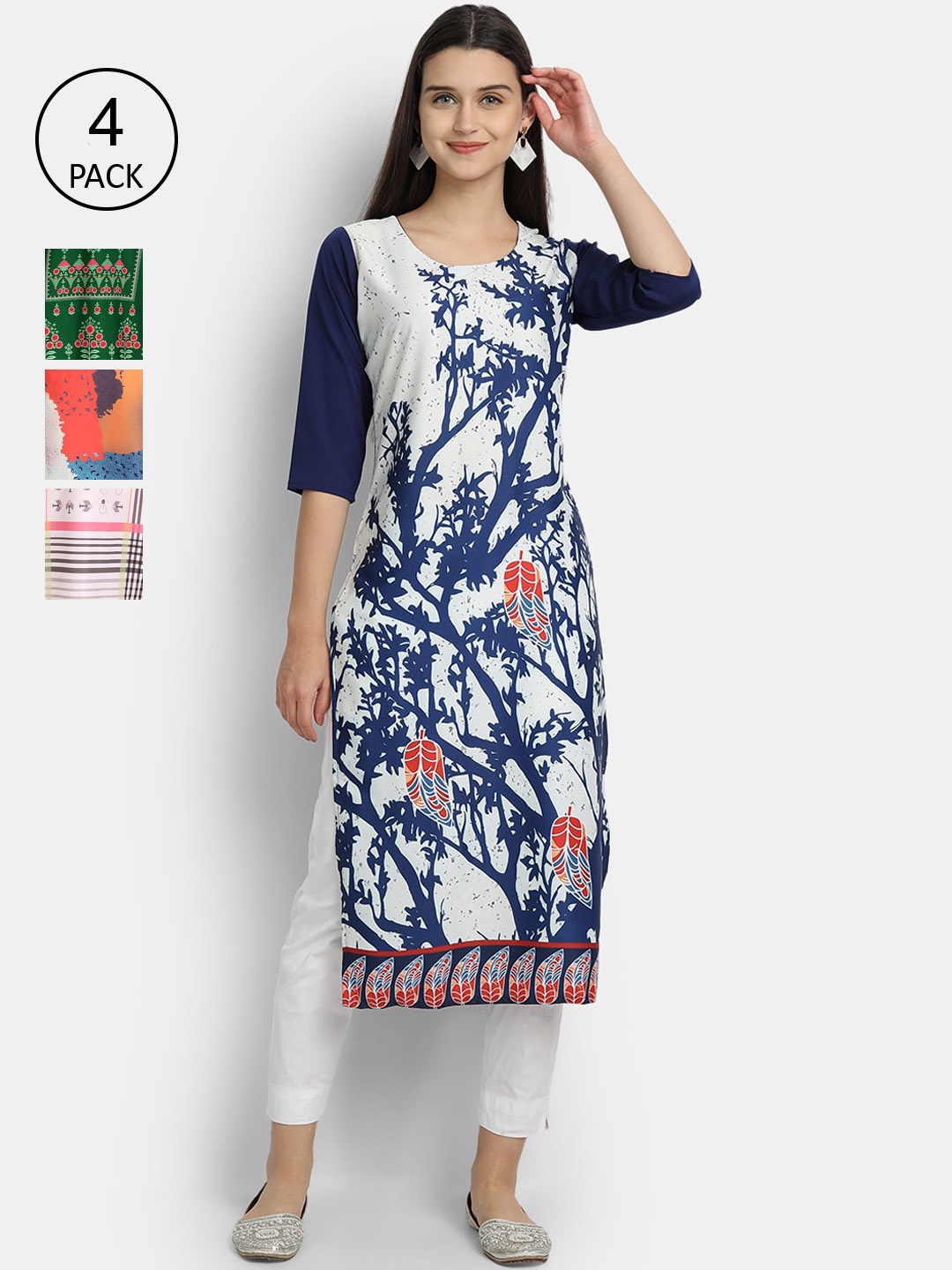 

Ethnic Basket Women Pack Of 4 Digital Print Straight Kurtas, Multi